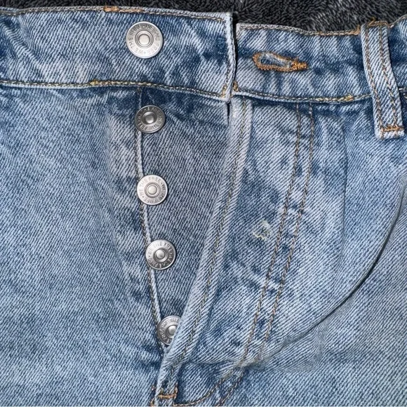 We The Free Light Wash Denim Raw Hem Cut Off Micro Mini Skirt - Picture 7 of 12